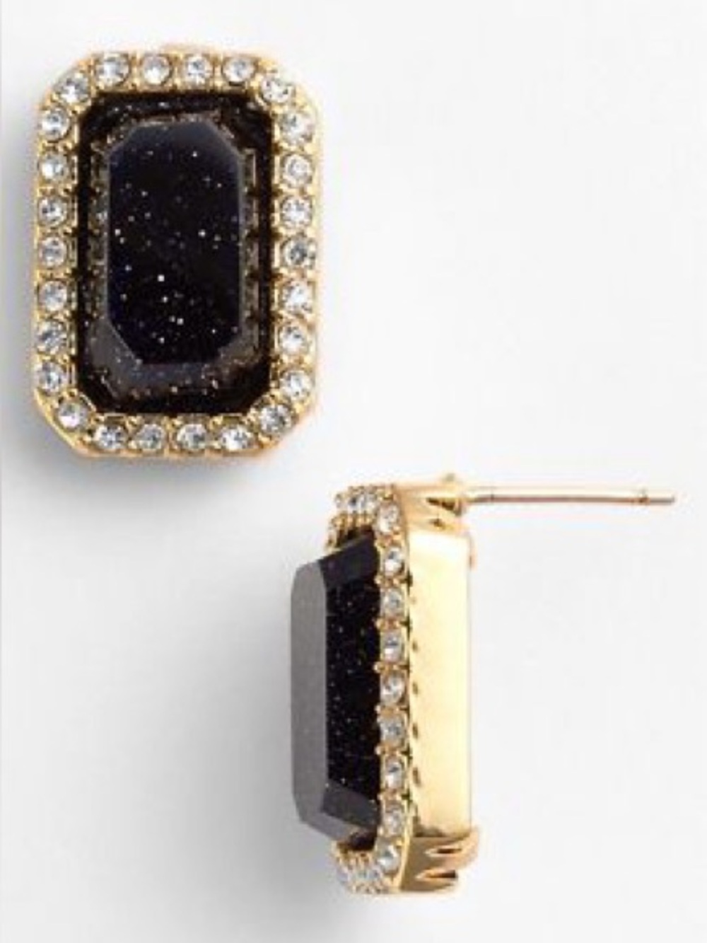 Kate Spade Midnight Night Sky Black Golf Crystal Pave Emerald Cut Earrings New